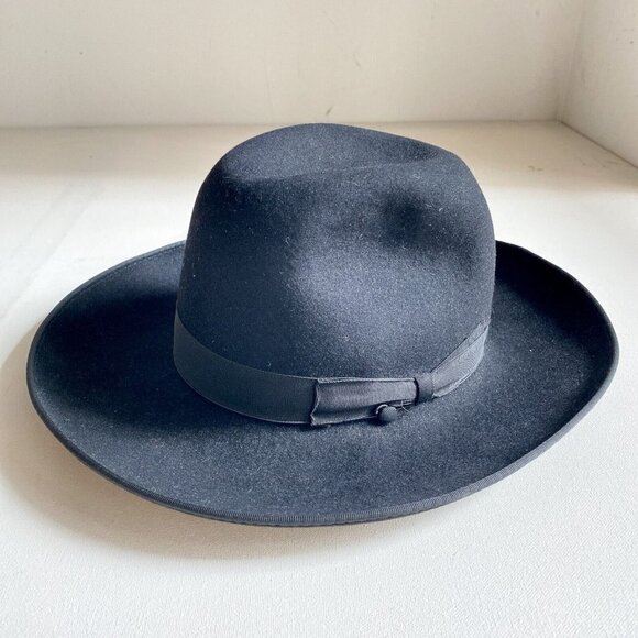 Vintage Borsalino Black Wool Mens's Fedora Hat Davide I 53cm - Picture 3 of 9